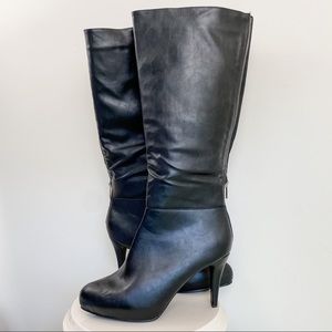 Lane Bryant black leather heeled zip up boots 12W